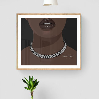 Póster Mujer negra Estética con plata (joyería) Grillz