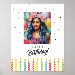 Póster Mujer negra feliz cumpleaños Multicolor