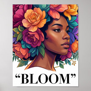 Póster Mujer negra floral afro inspiradora Bloom