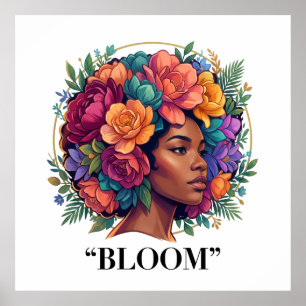 Póster Mujer negra floral afro inspiradora florece