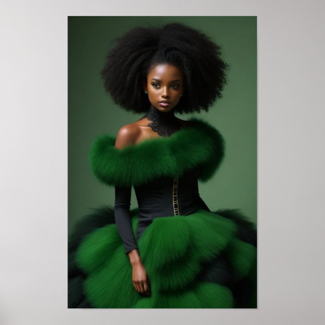 Póster Mujer Negra Modelo de Alta Moda Hermosa (Frente)