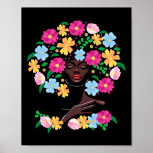 Póster Mujer negra pelo de flor afro Chica historia negra