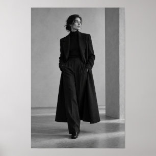 Póster Mujer negra y blanca en retrato de moda de abrigo