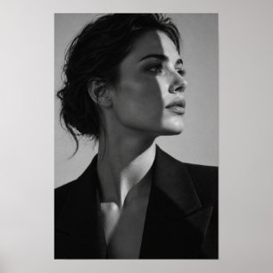 Póster Mujer negra y blanca en retrato de perfil con chaq