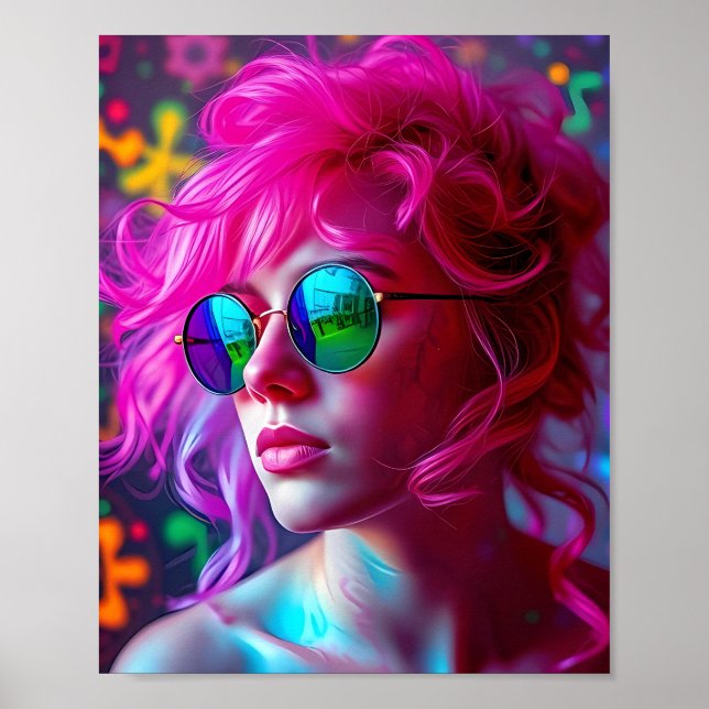 Póster Mujer neón rosada-haitiana con gafas reflectantes  (Frente)