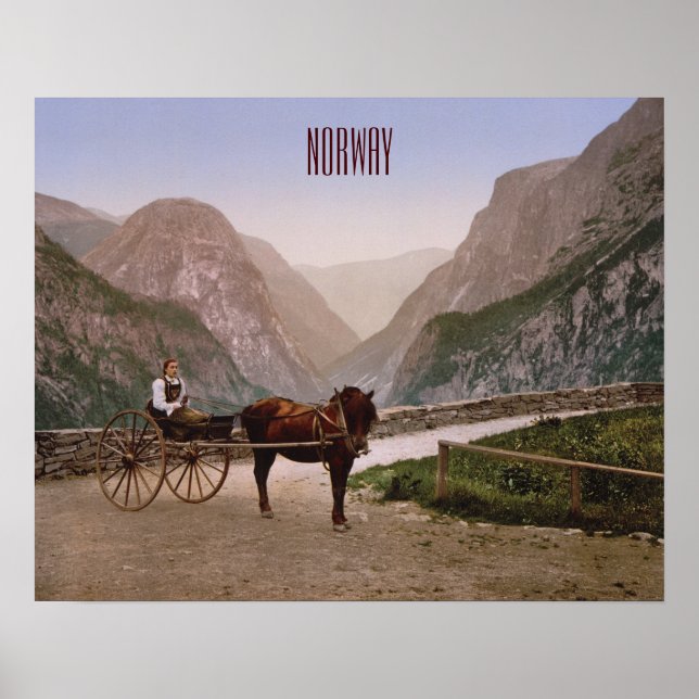 Póster Mujer noruega en un carruaje tirado por caballos (Frente)