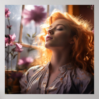 Póster Mujer pacífica en la ventana