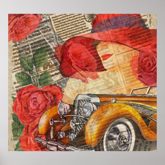 Póster Mujer Parisiense: Torre Eiffel Retro. (Frente)