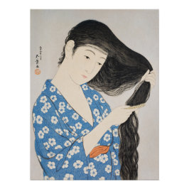 Póster Mujer peinándose el cabello