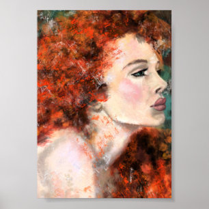 Póster Mujer Pelirroja Bonita - Pintura Original Abstract