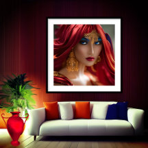 Mujer pelirroja exótica fluye rojo dorado azul abs