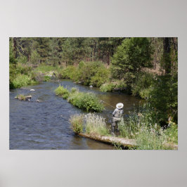 Póster Mujer pescando con mosca en el río Metolius, Oregó