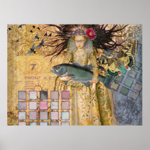 Póster Mujer Piscis Pez Gótico Renacimiento Caprichoso