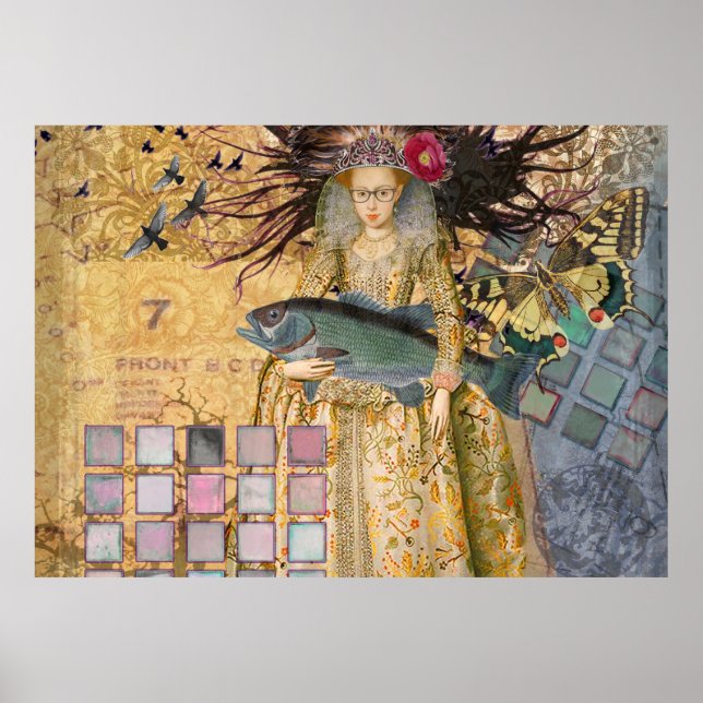 Póster Mujer Piscis Pez Gótico Renacimiento Caprichoso (Frente)