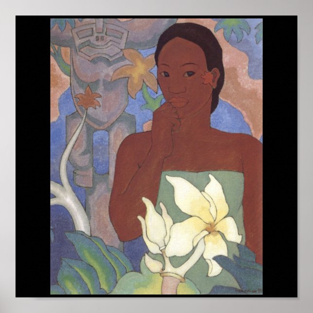 Póster Mujer polinesia y tiki por Arman Manookian, 1929 (Frente)