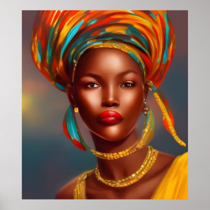 Póster mujer princesa africana 3 joyas de oro