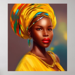 Póster mujer princesa africana 4 joyas de oro