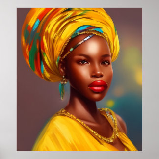 Póster mujer princesa africana 4 joyas de oro