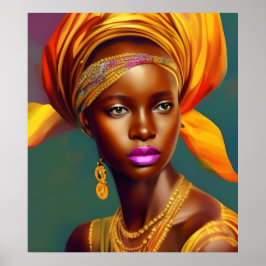 Póster mujer princesa africana 5 joyas de oro