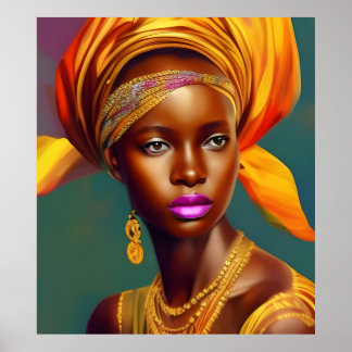 Póster mujer princesa africana 5 joyas de oro