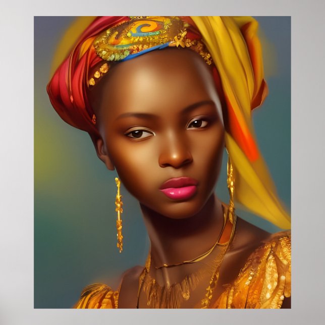 Póster mujer princesa africana 6 joyas de oro (Frente)