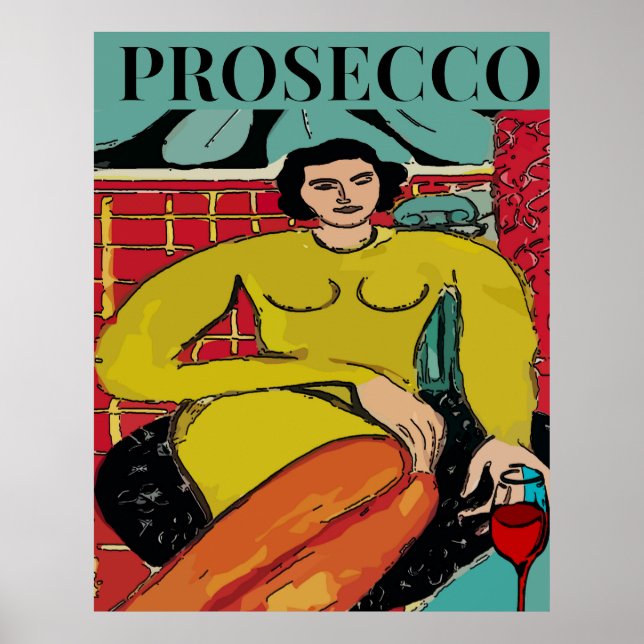 Póster Mujer Prosecco, Vino (Frente)