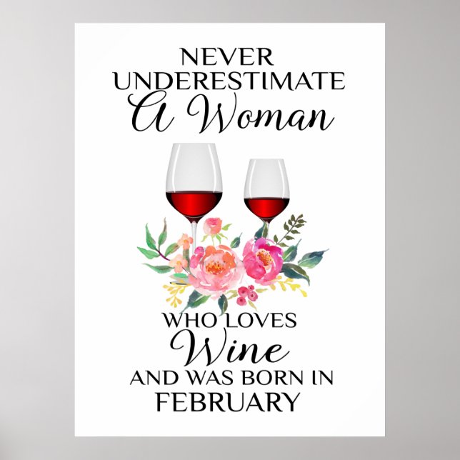 Póster Mujer Que Ama El Vino Nacida En Febrero (Frente)