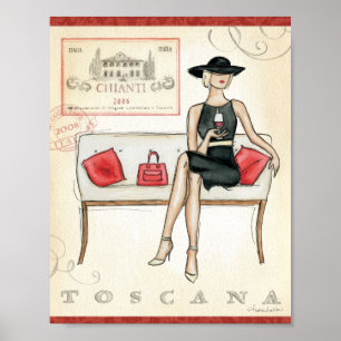 Póster Mujer que bebe el vino rojo