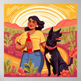Póster Mujer que lucha con Tequila y su papel de perro de