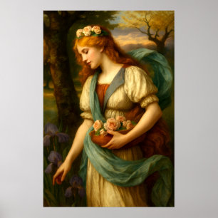 Póster Mujer recogiendo flores