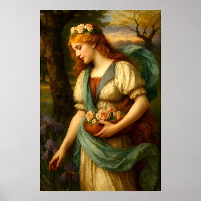Póster Mujer recogiendo flores (Frente)