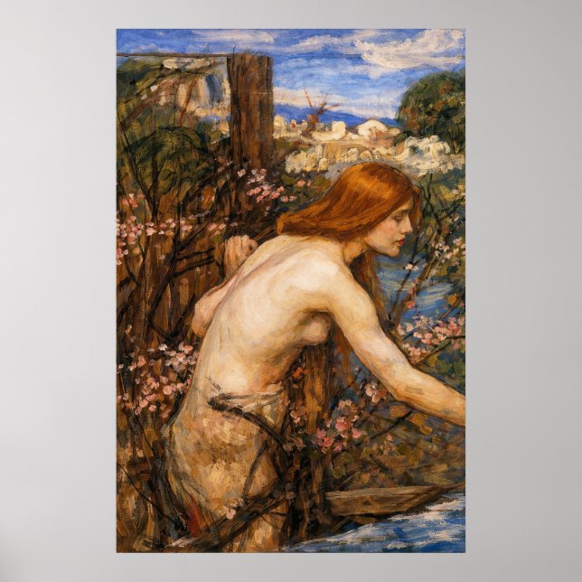 Póster Mujer recogiendo flores de John William Waterhouse (Frente)