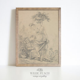 Póster Mujer recolectando un boceto de flores de cosecha