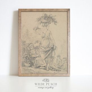 Póster Mujer recolectando un boceto de flores de cosecha 