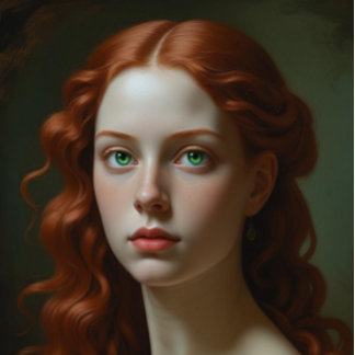 Póster Mujer renacentista con ojos verdes brillantes