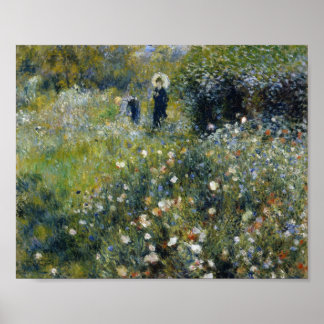Póster Mujer renoir con parasol en el jardín