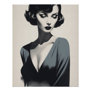 Póster Mujer resumen en blanco y negro