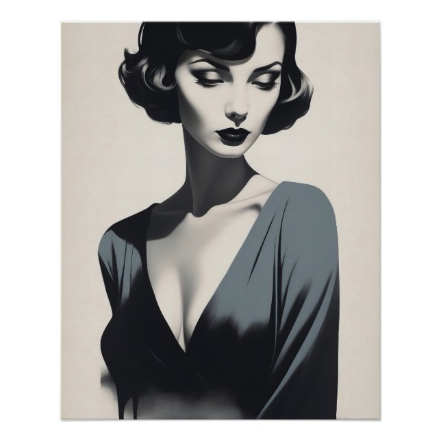 Póster Mujer resumen en blanco y negro (Anverso)