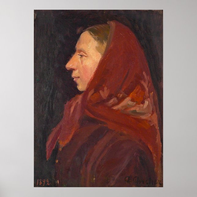 Póster Mujer retrato de perfil en rojo (Frente)