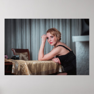 Póster Mujer retro con cámara