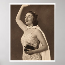 Póster Mujer retro de los años 40 con traje de baño ondea