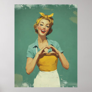 Póster Mujer Retro Enviando Amor