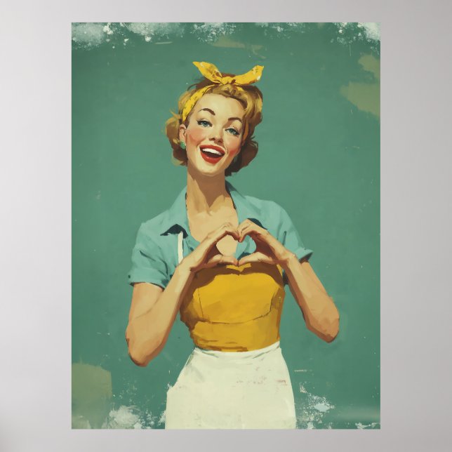 Póster Mujer Retro Enviando Amor (Frente)