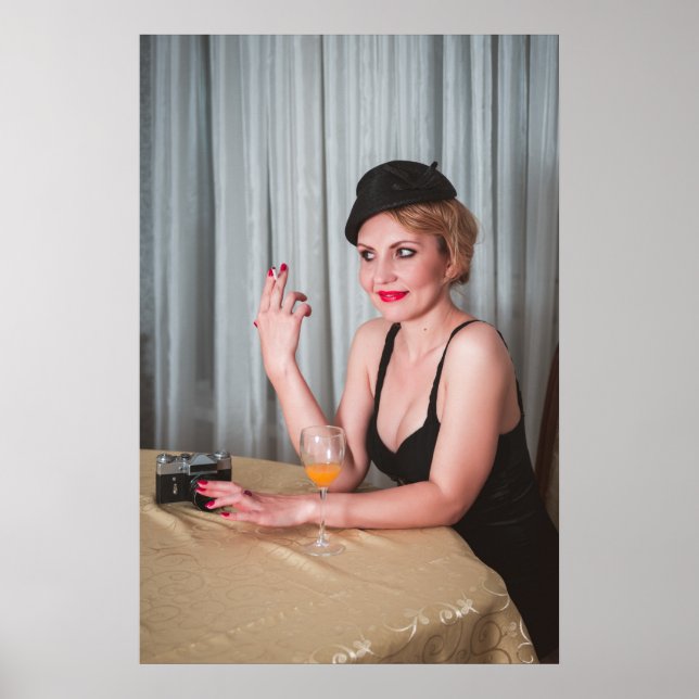 Póster Mujer retro fumando (Frente)