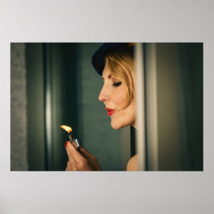 Póster Mujer retro fumando