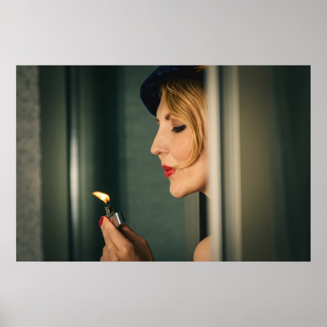 Póster Mujer retro fumando (Frente)
