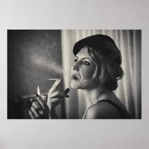 Póster Mujer retro fumando