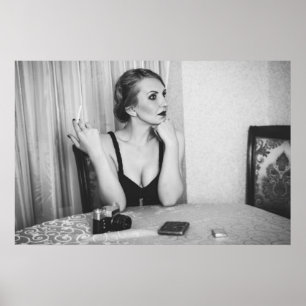Póster Mujer retro fumando