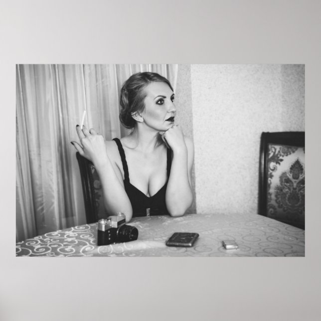 Póster Mujer retro fumando (Frente)