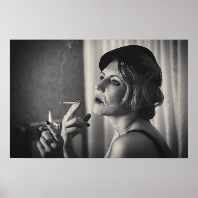 Póster Mujer retro fumando (Frente)